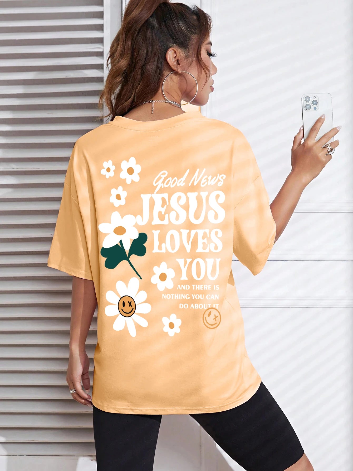 Good News Jesus Loves You Print Women’s T-Shirt – Casual Summer Cotton Tee with Floral Design