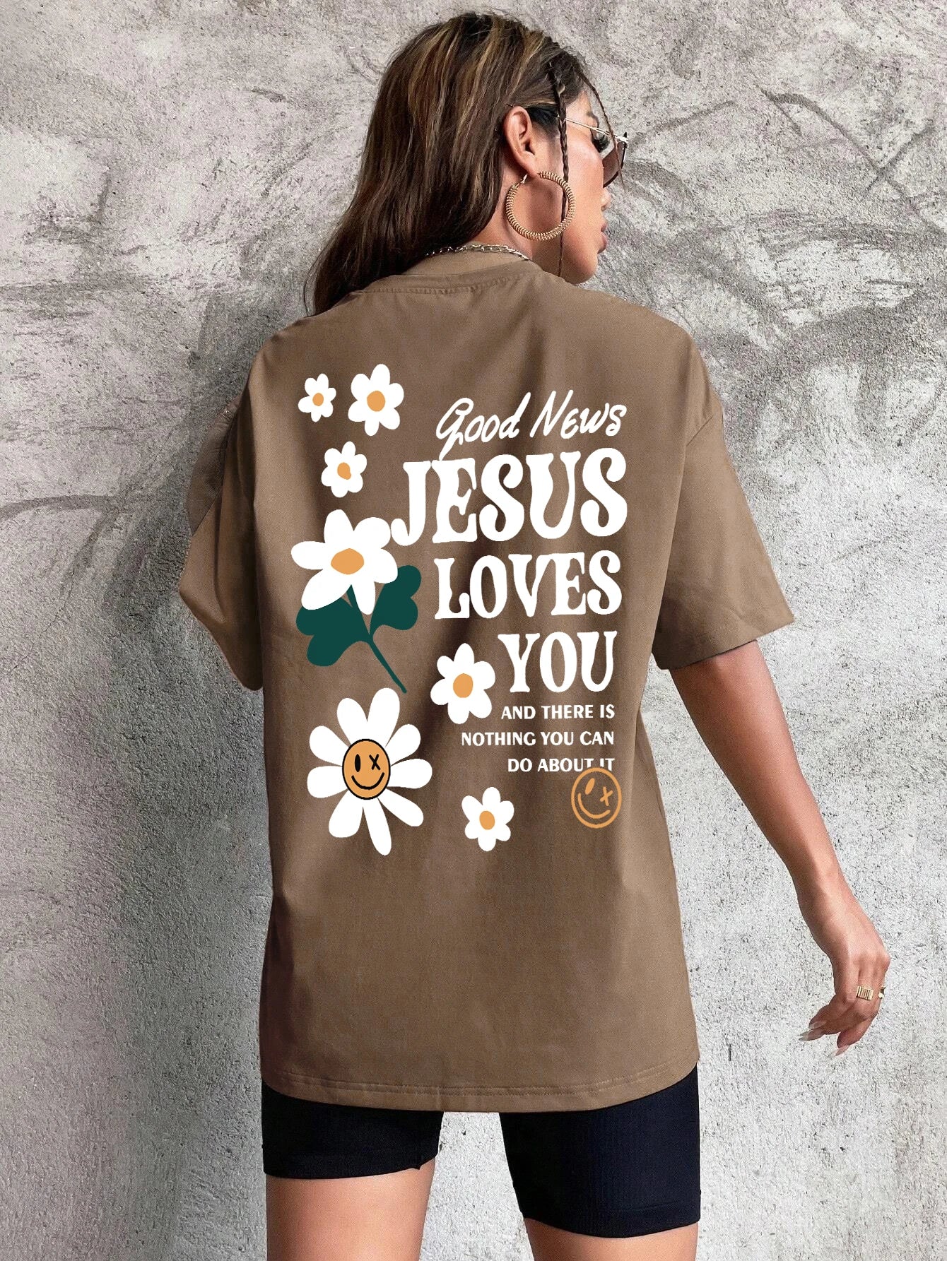 Good News Jesus Loves You Print Women’s T-Shirt – Casual Summer Cotton Tee with Floral Design