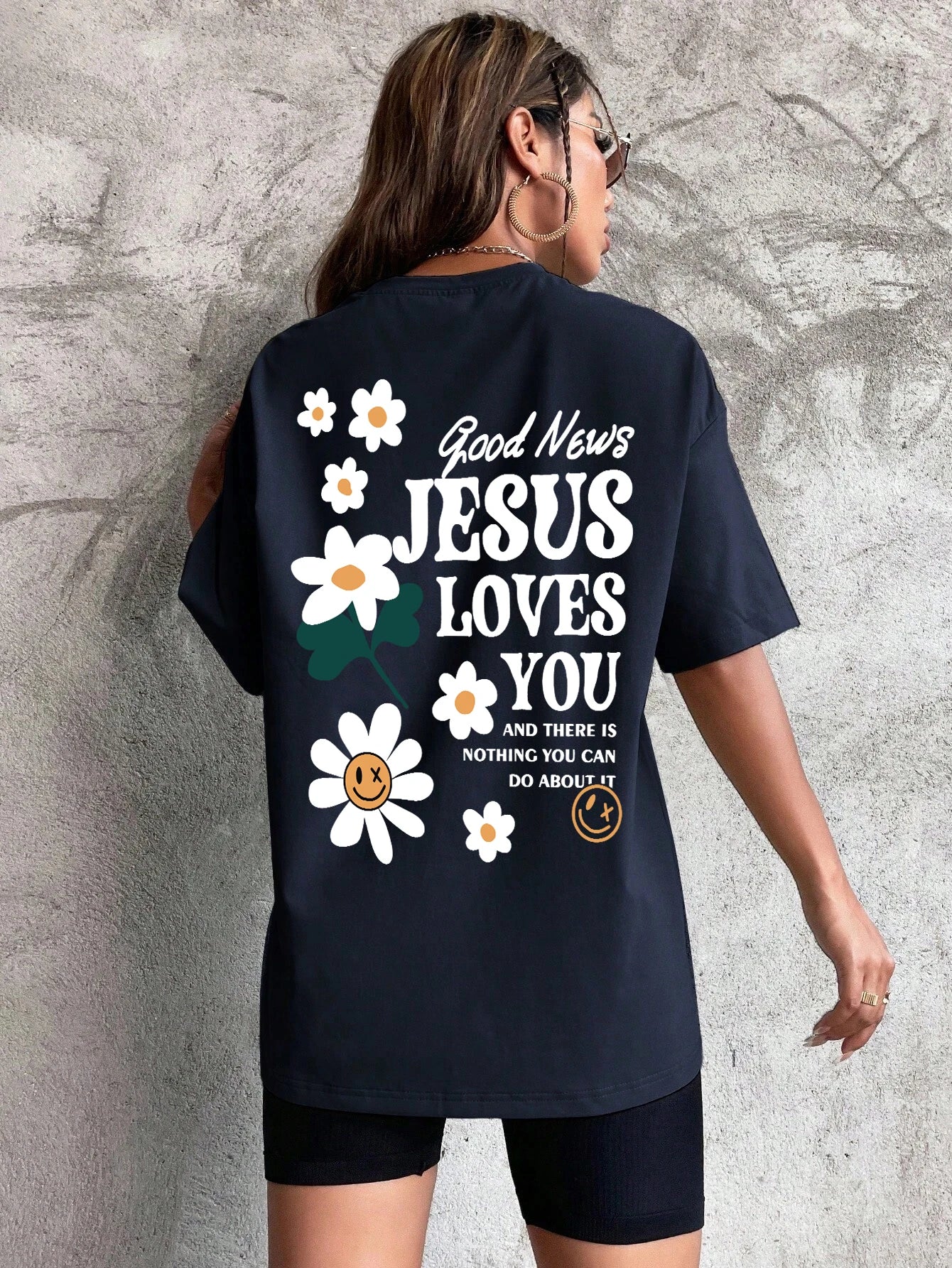 Good News Jesus Loves You Print Women’s T-Shirt – Casual Summer Cotton Tee with Floral Design